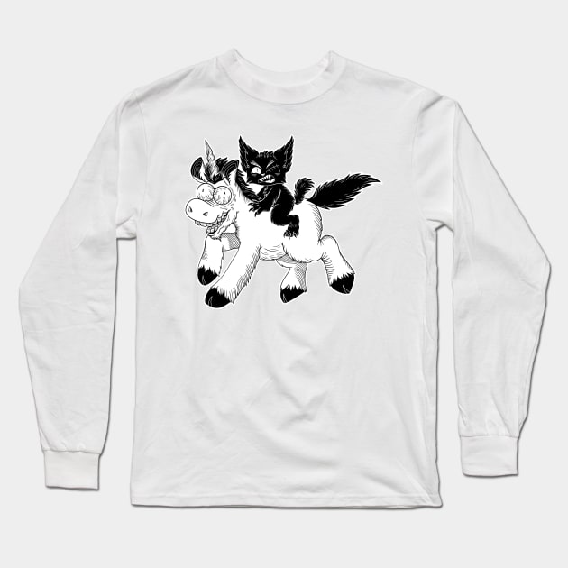 Creepy Kitty And Unicorn Long Sleeve T-Shirt by Get A Klu Comics